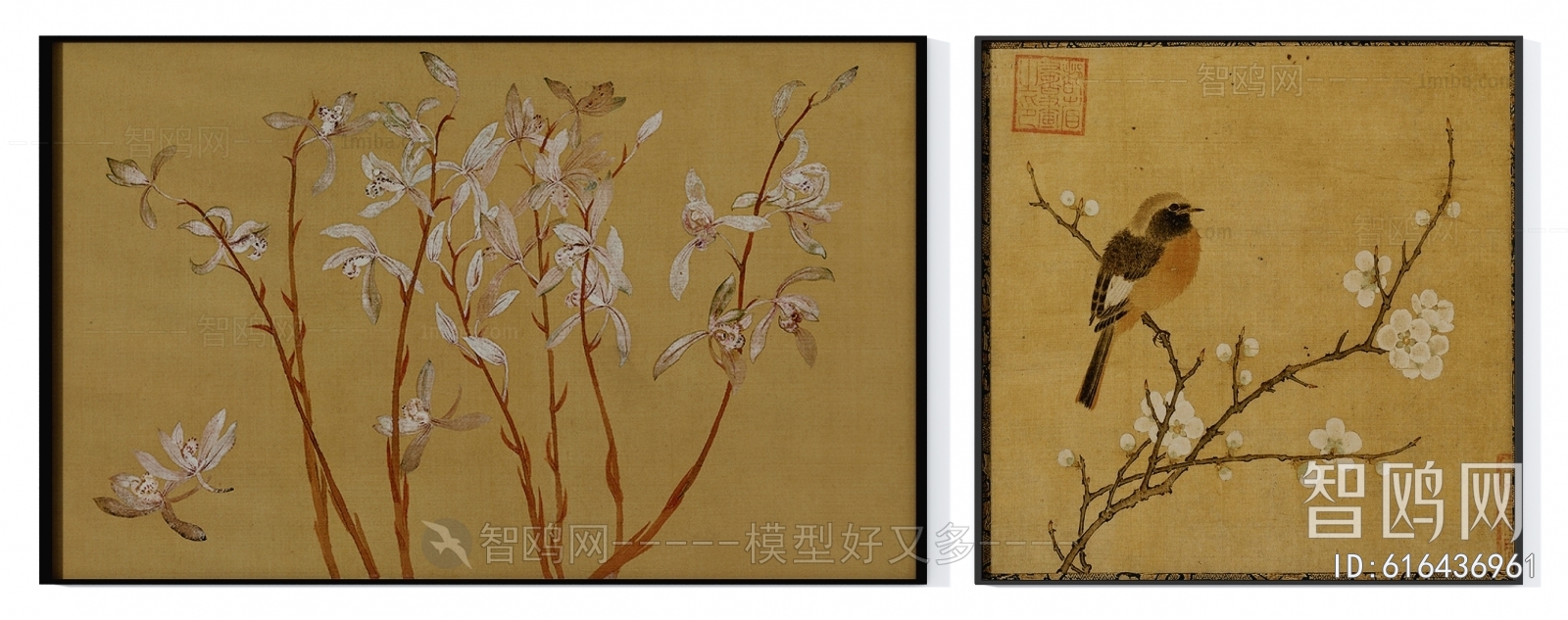中式传统花鸟挂画组合