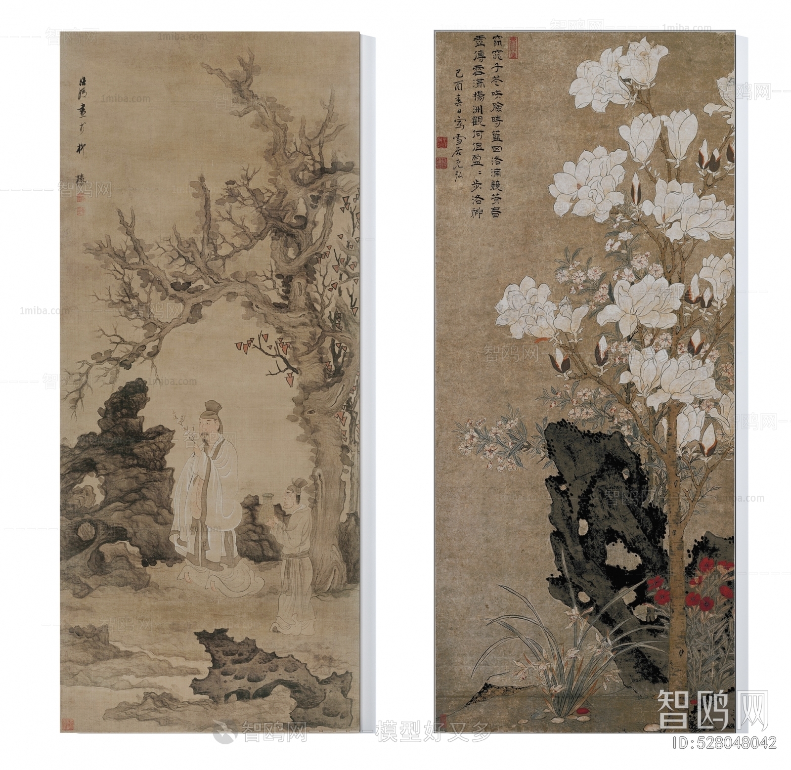 新中式传统花鸟人物装饰画组合