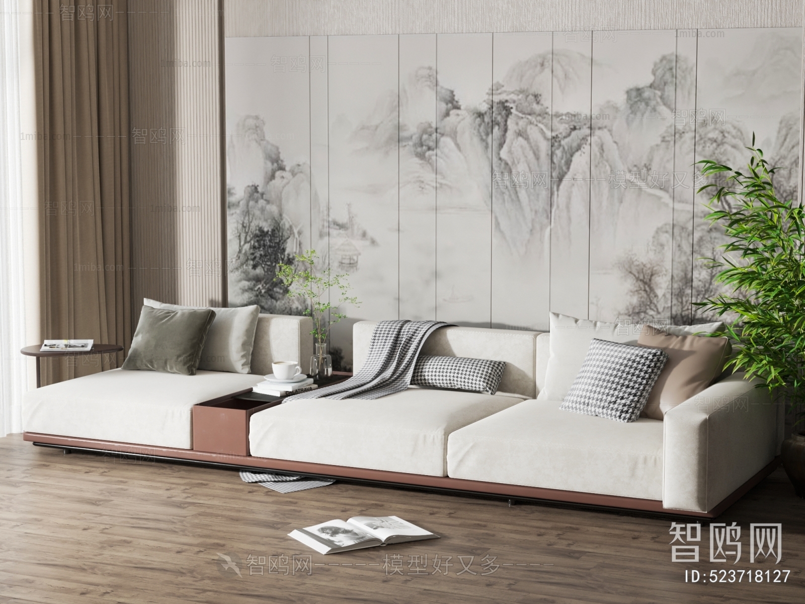 New Chinese Style Three-seat Sofa