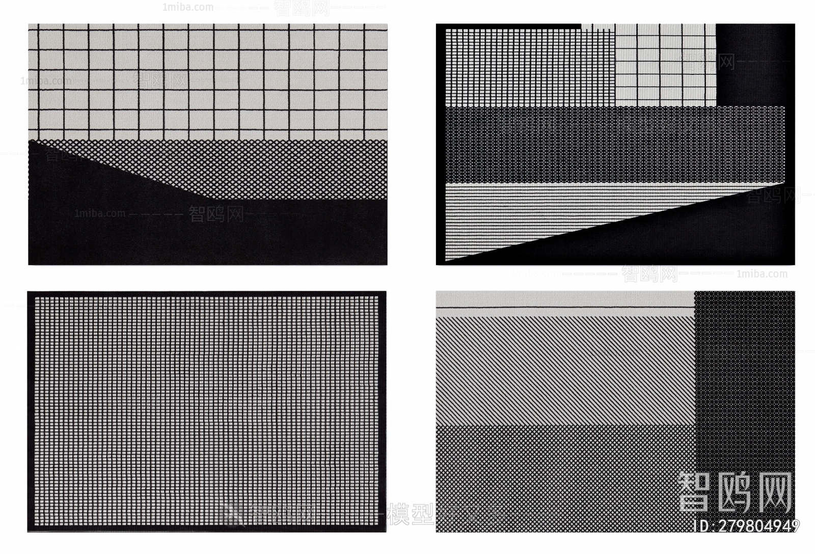 现代黑白灰几何图案地毯组合