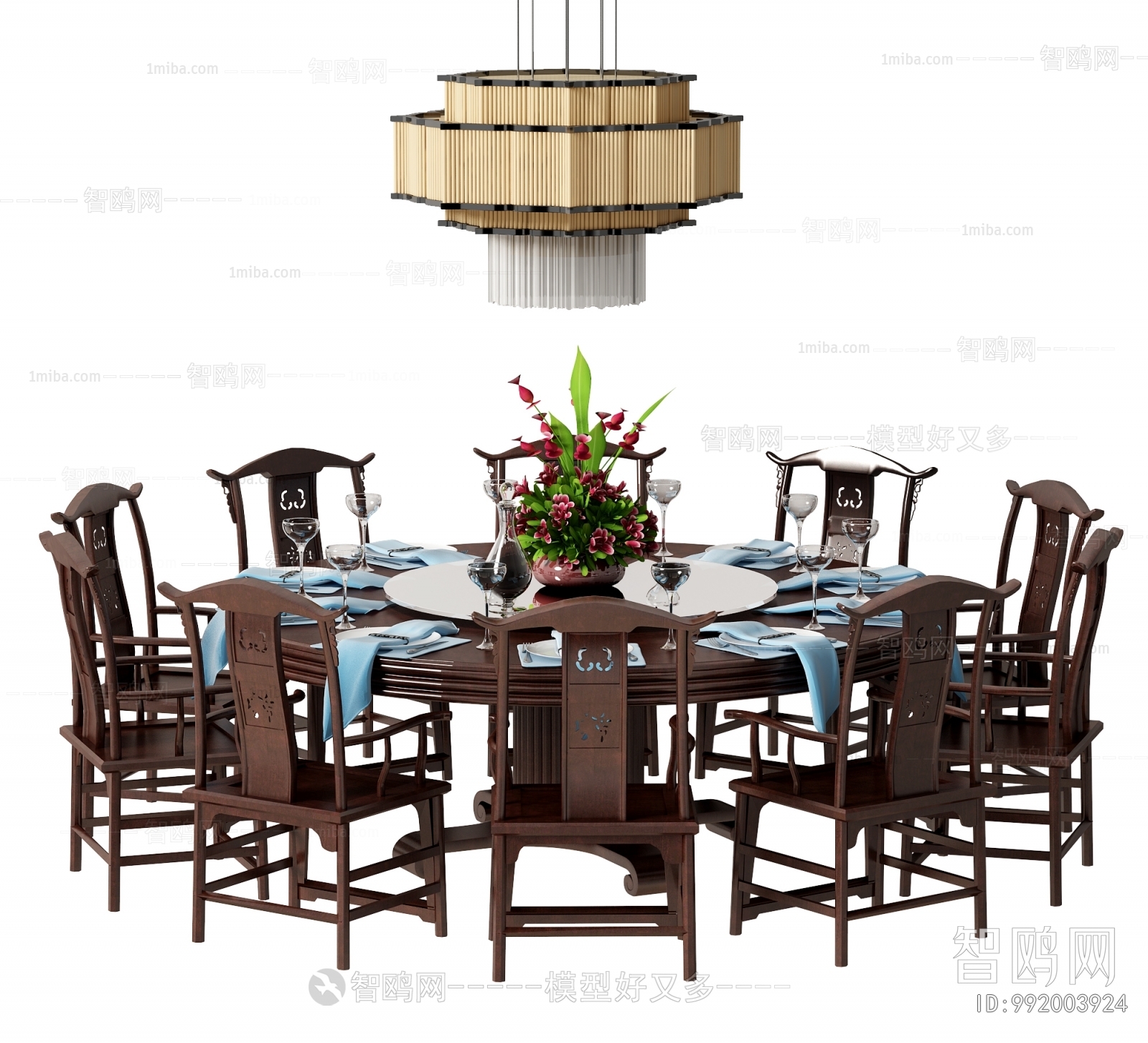 中式圆形餐桌椅