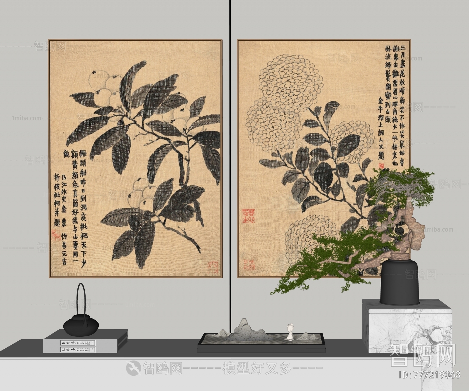 新中式植物图案挂画