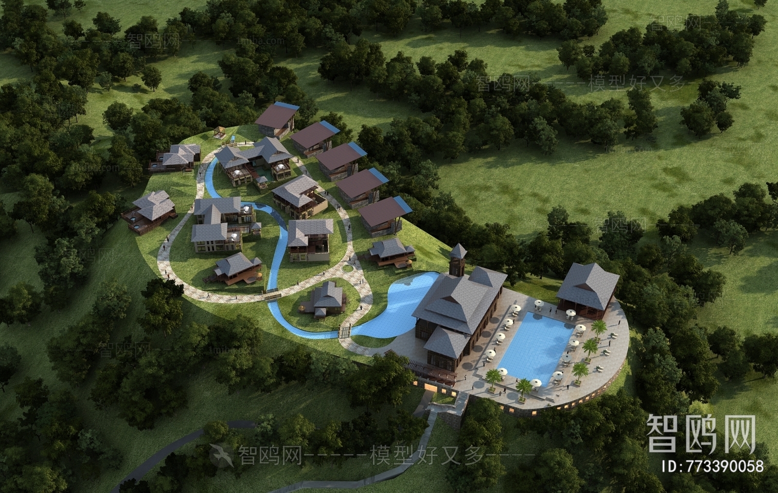 New Chinese Style Architectural Bird's-eye View Planning