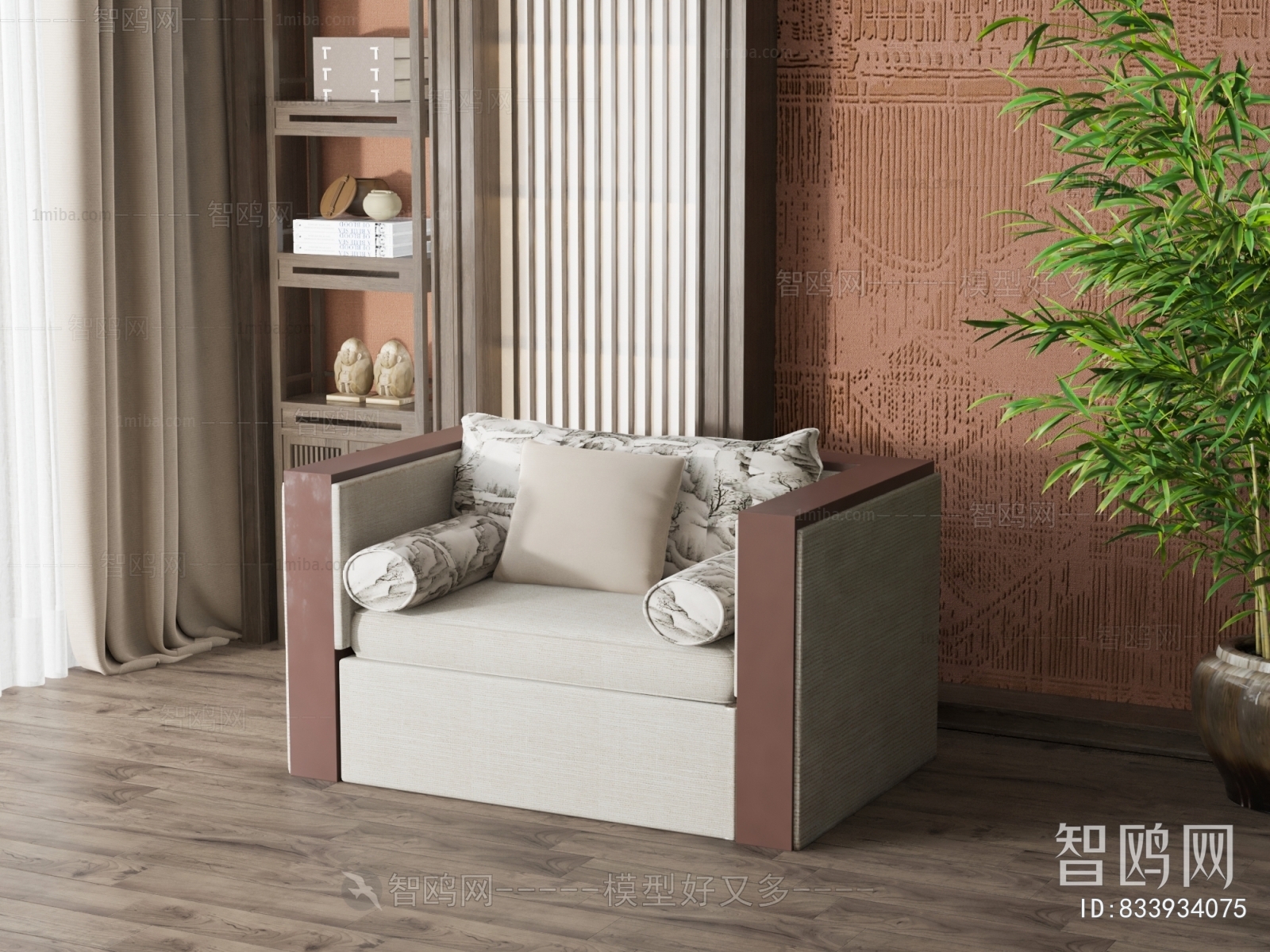 New Chinese Style Single Sofa