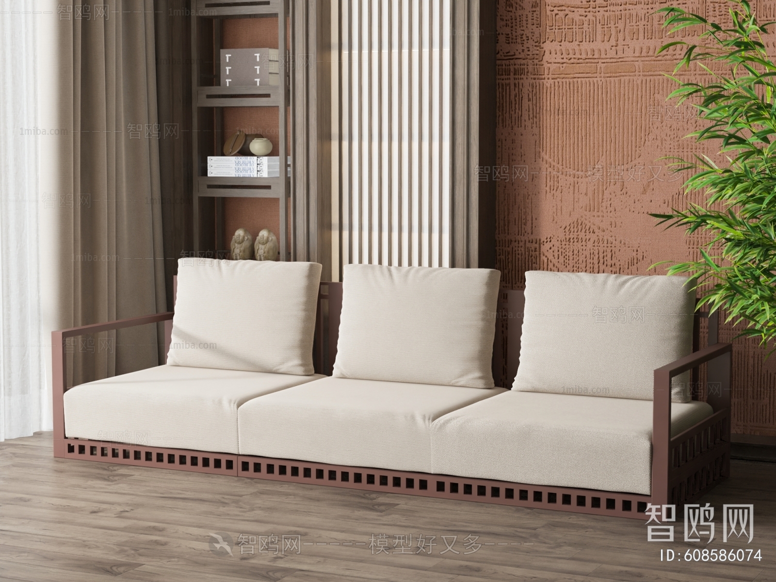 New Chinese Style Three-seat Sofa