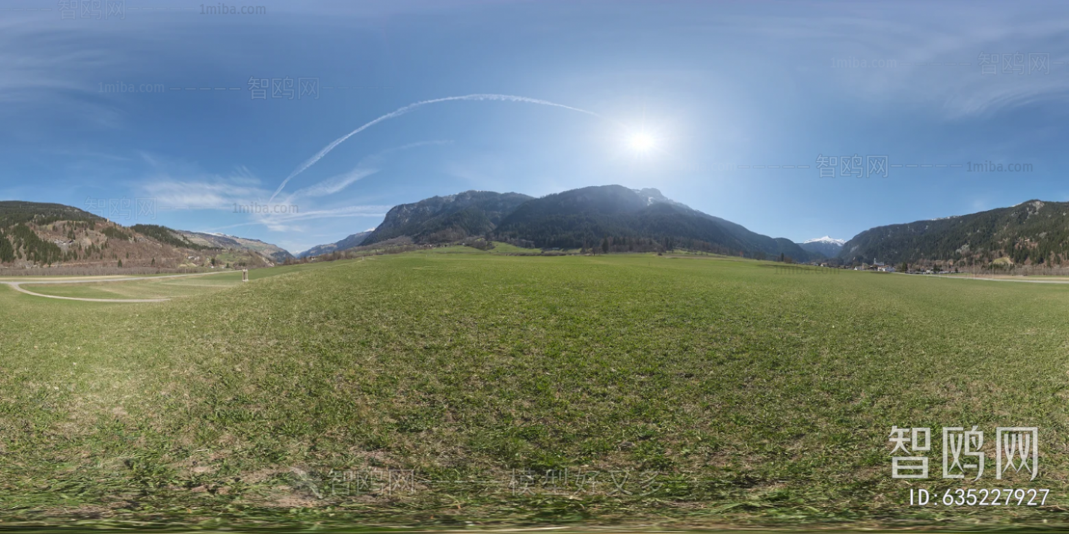 现代户外山地草坪全景天空3D模型下载