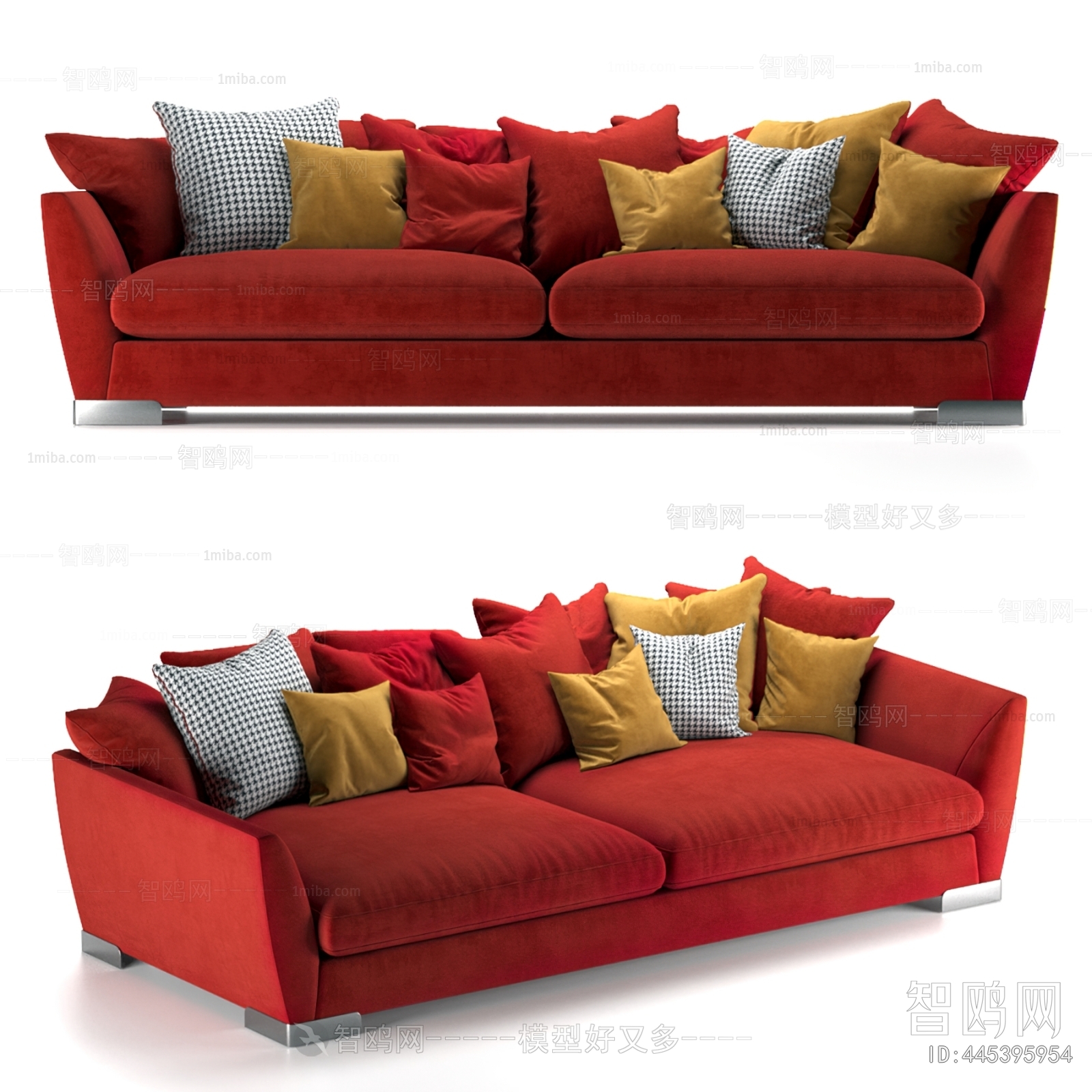 现代红色布艺双人沙发