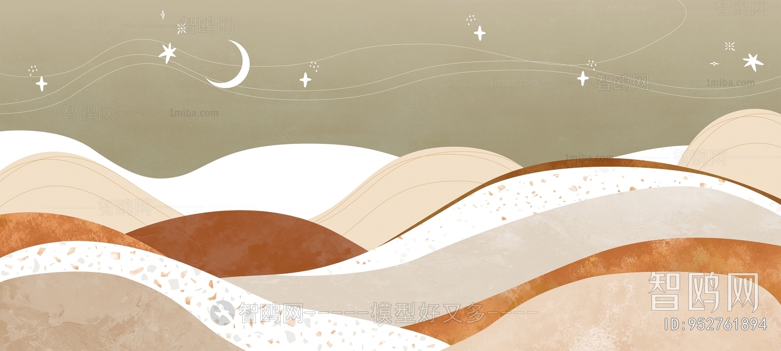 北欧风诧寂落日沙漠壁画