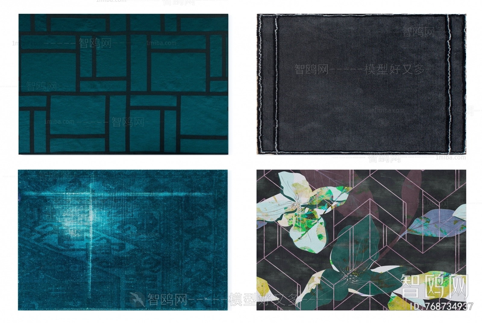现代深灰蓝绿色抽象图案地毯组合