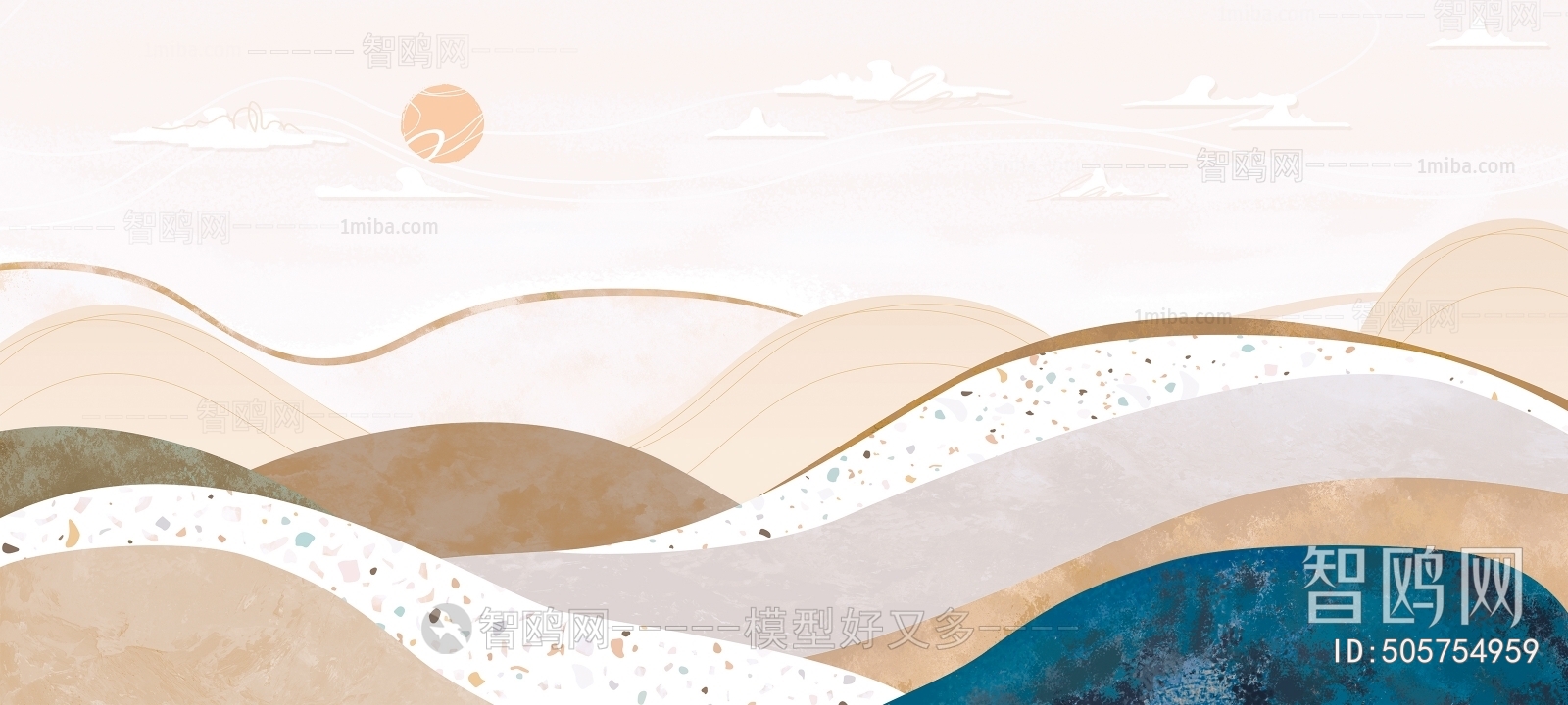 北欧风诧寂落日沙漠壁画