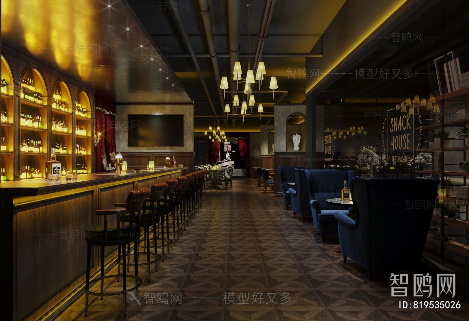 美式酒吧3D模型下载