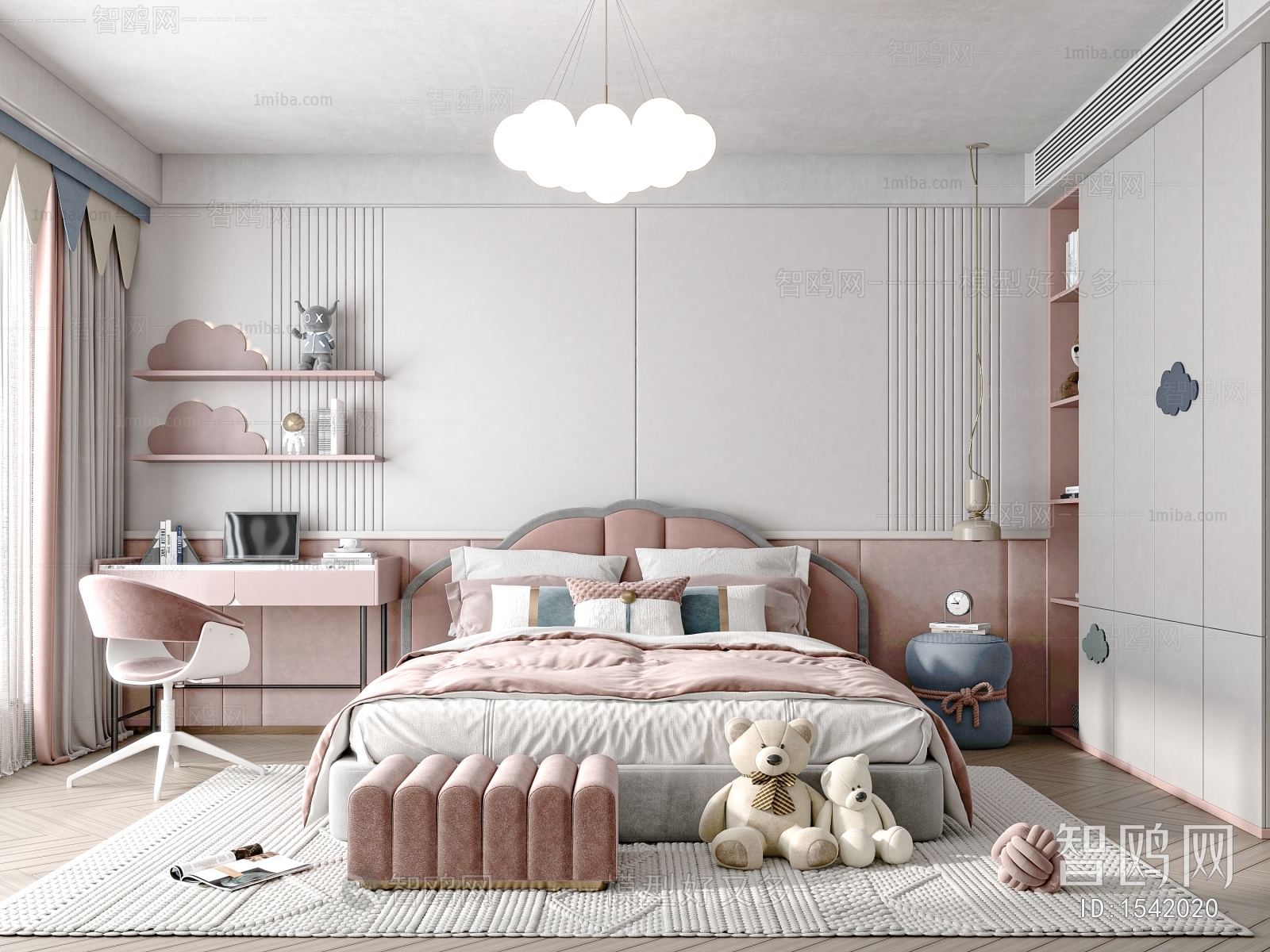 Modern Girl's Room Daughter's Room sketchup Model Download - Model ID ...