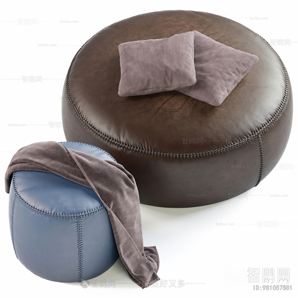 现代圆形皮革沙发凳