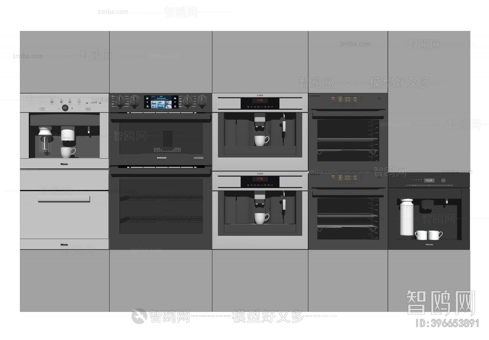 现代嵌入式烤箱蒸箱、咖啡机