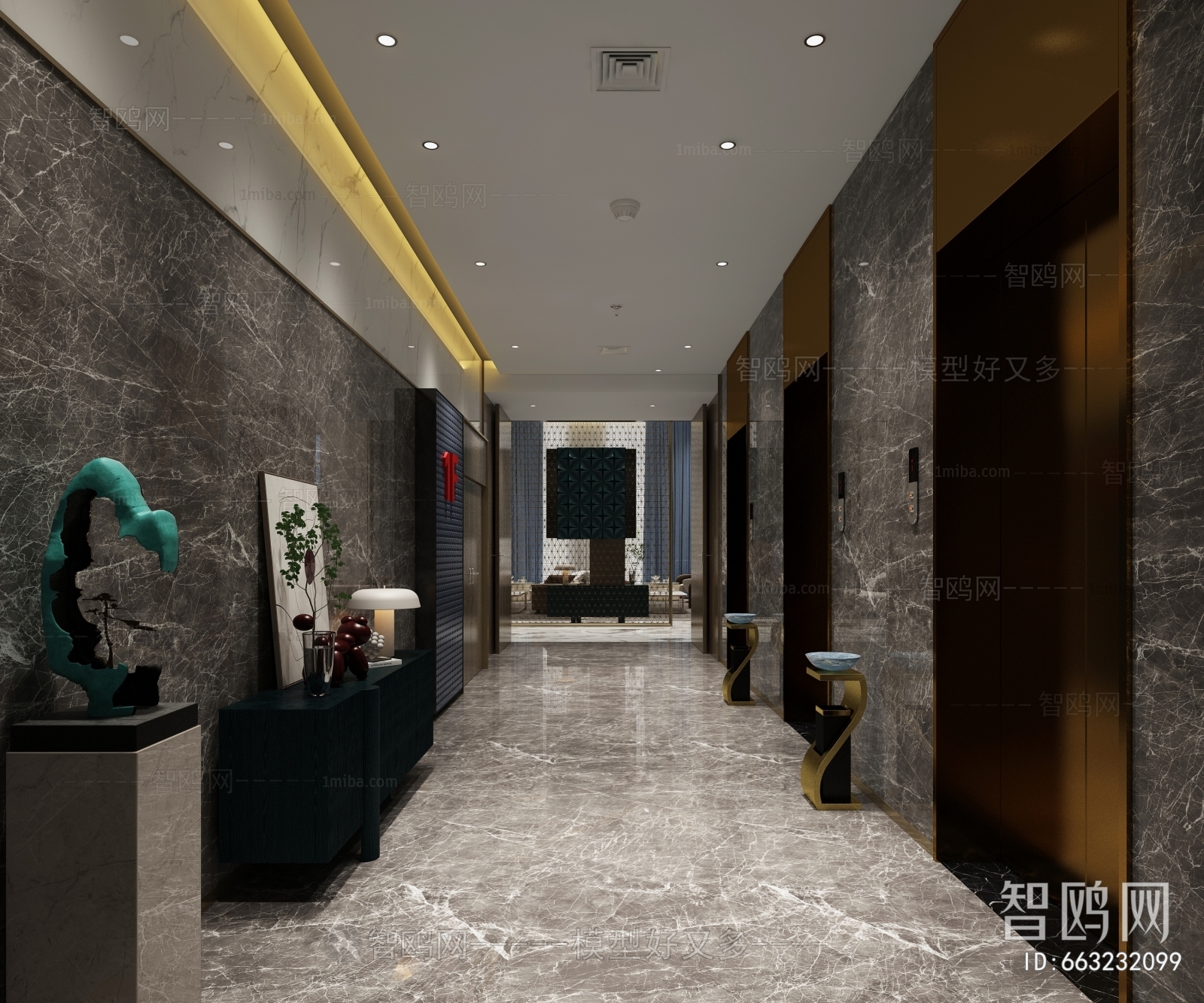 多场景-现代酒店大堂+走廊电梯厅