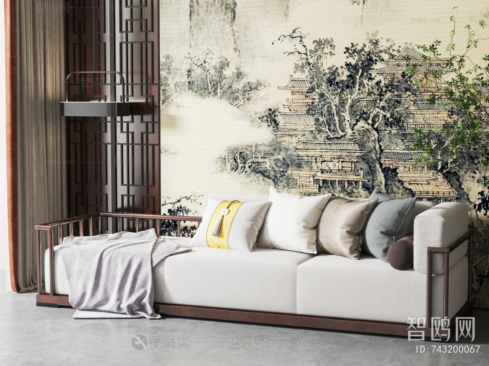 New Chinese Style Three-seat Sofa