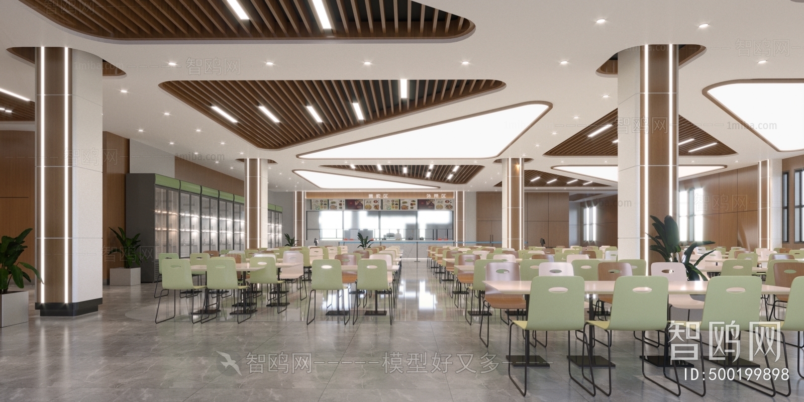 现代食堂职工餐厅3D模型下载