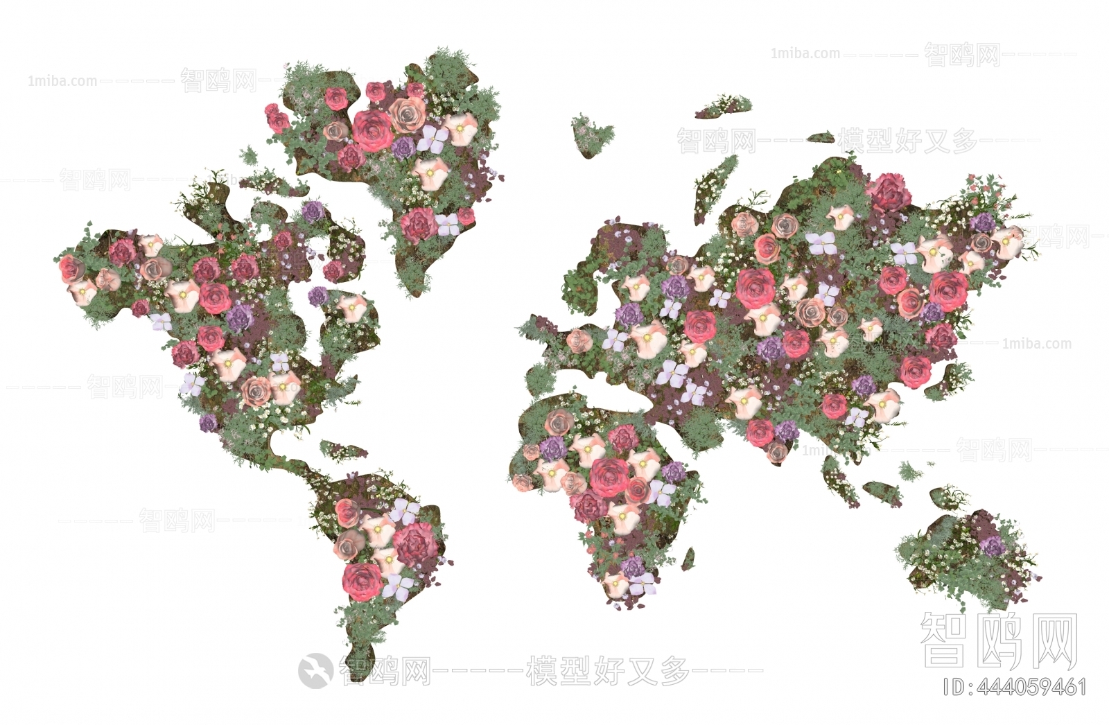 现代世界地图花艺植物墙