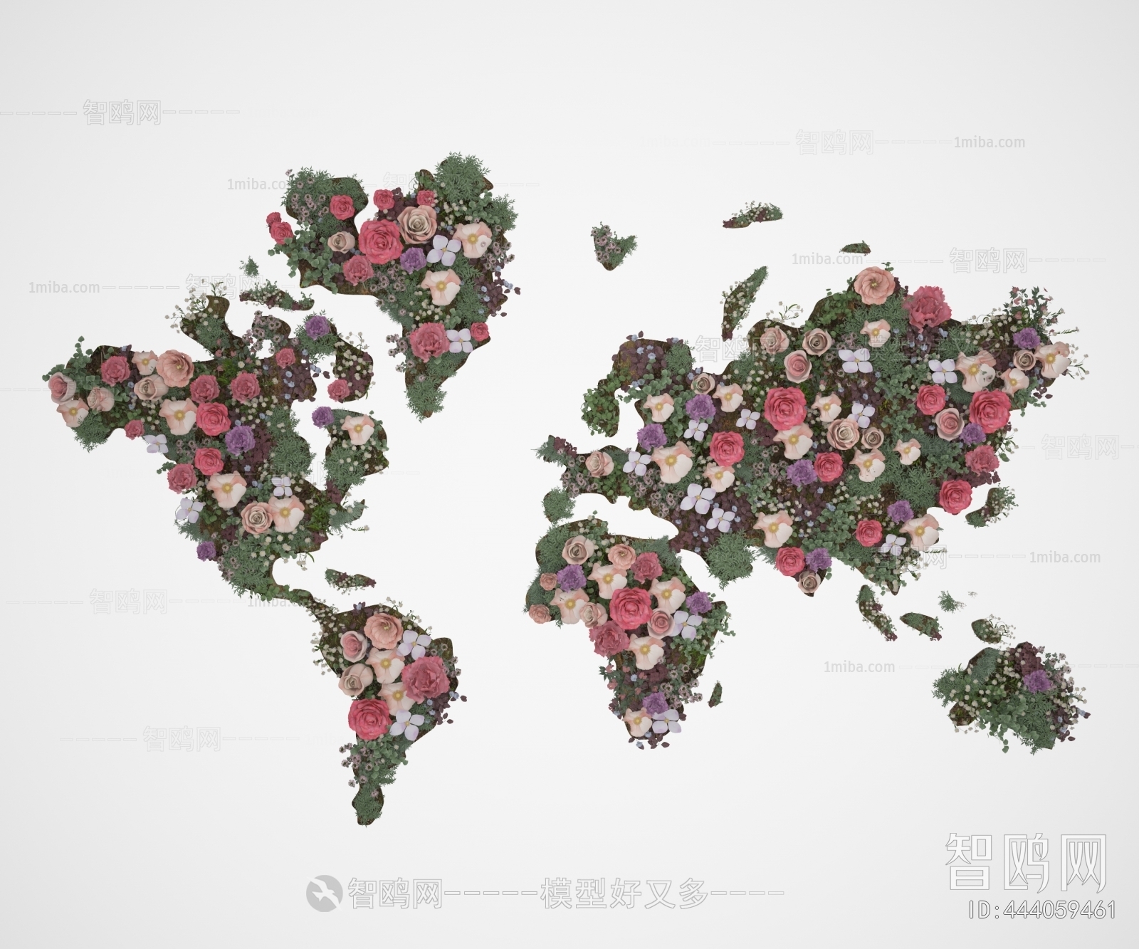 现代世界地图花艺植物墙