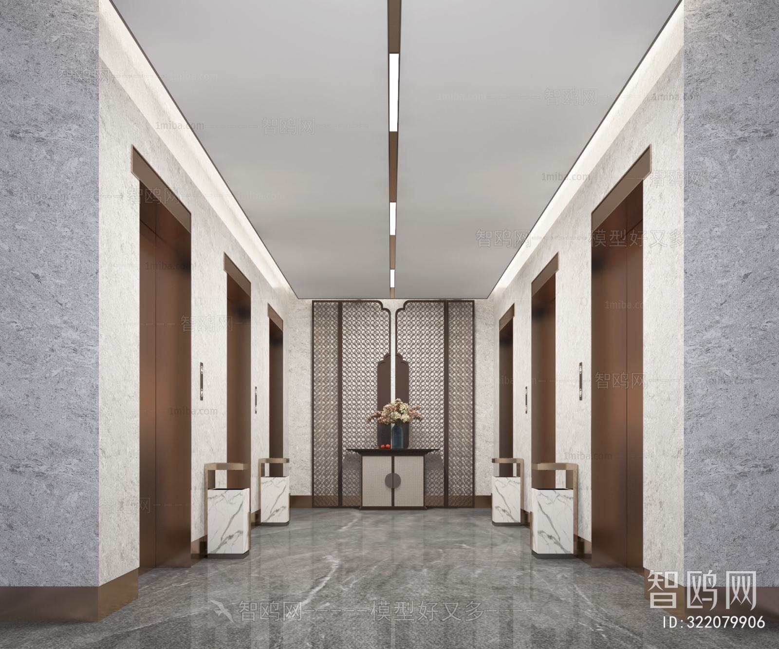 New Chinese Style Office Elevator Hall