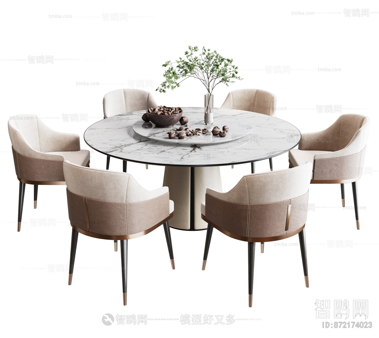 现代圆形餐桌椅3D模型下载
