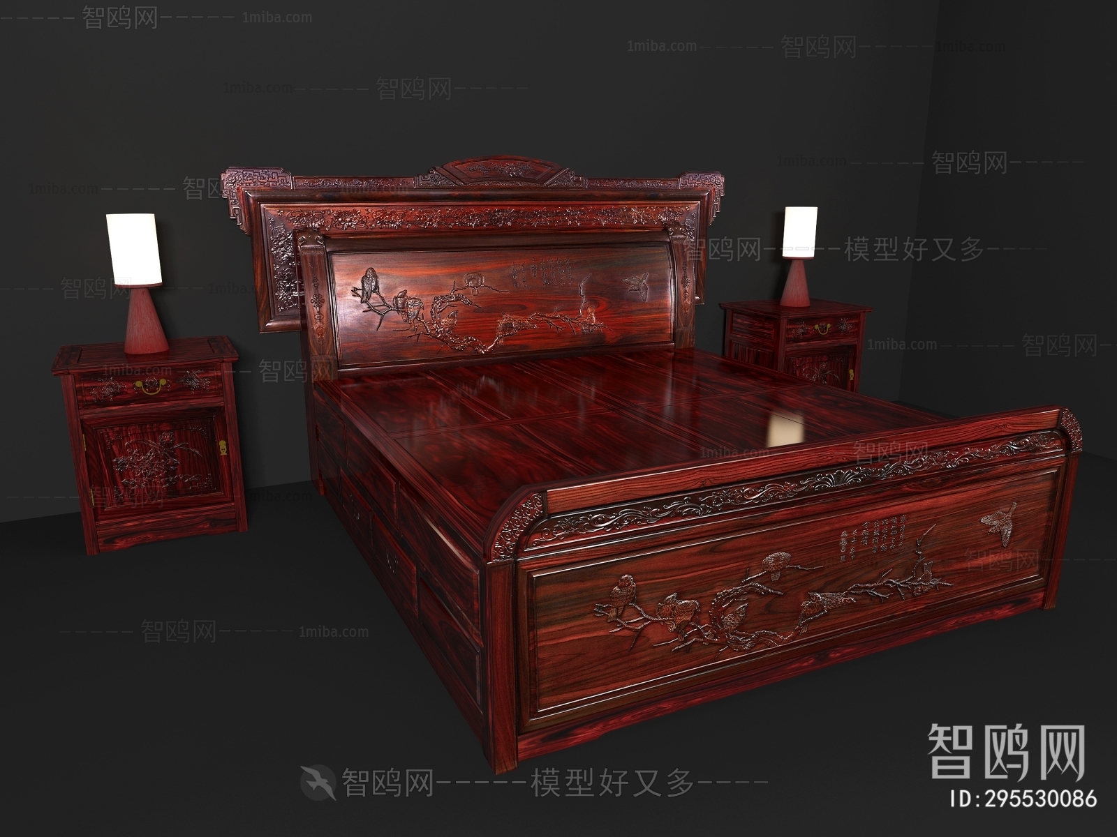 中式实木双人床