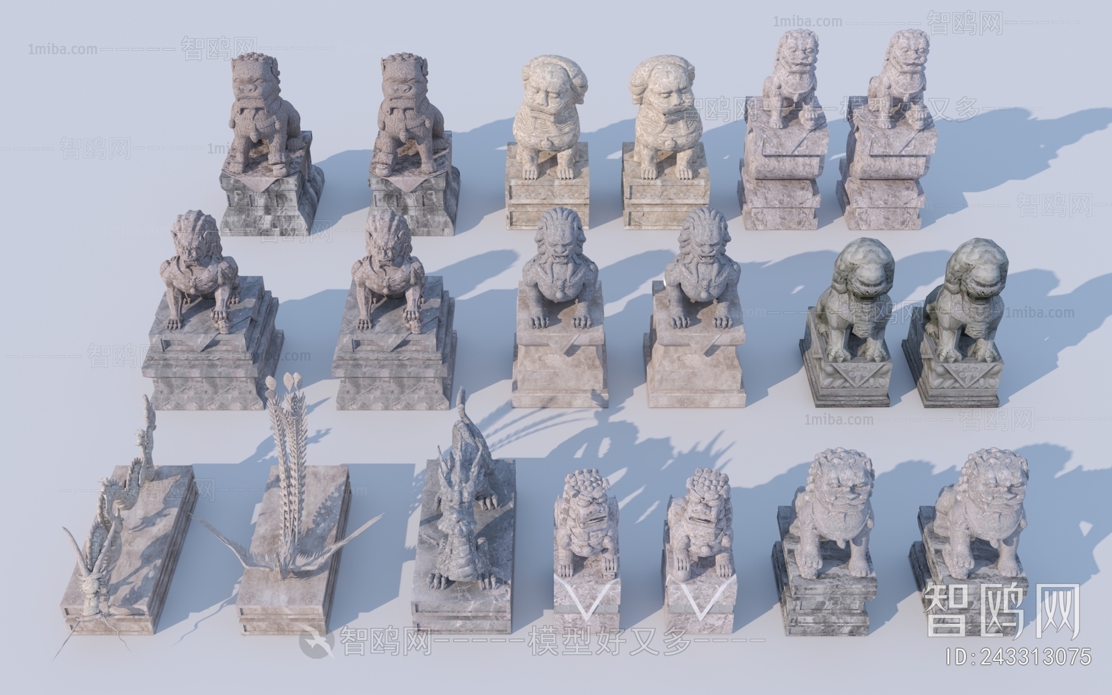 中式石狮子 雕塑小品