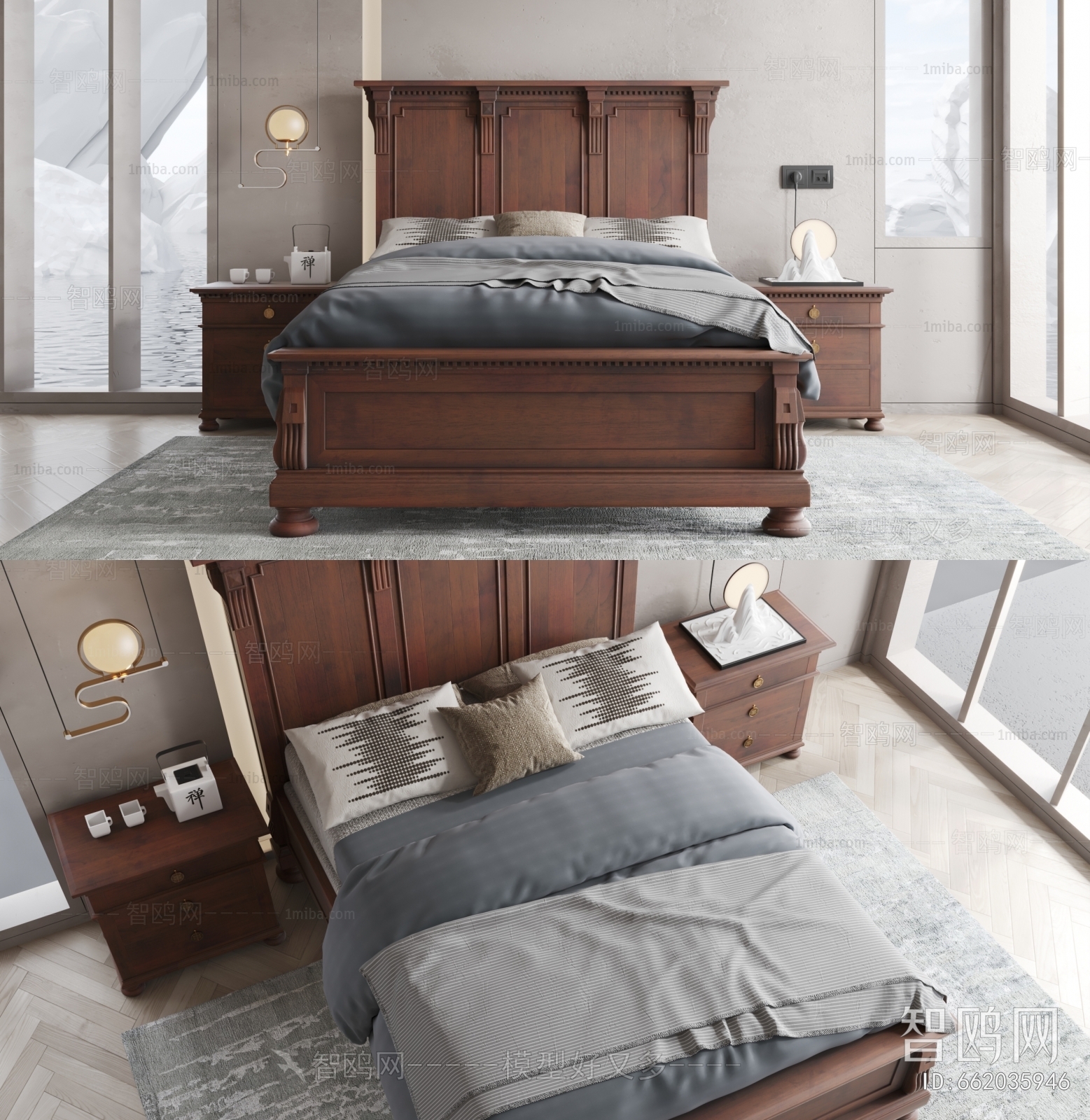 美式实木双人床