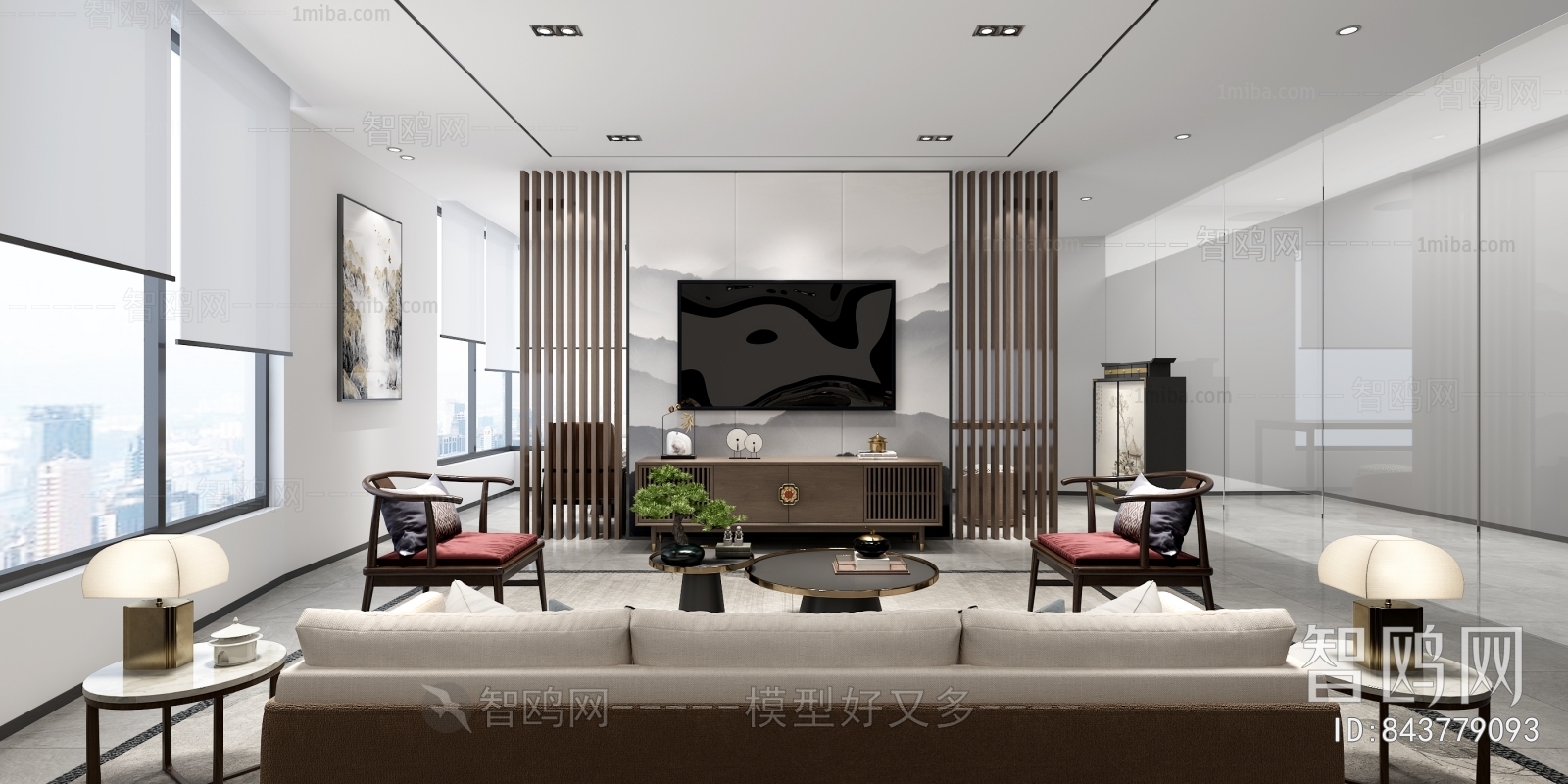 New Chinese Style Office Living Room