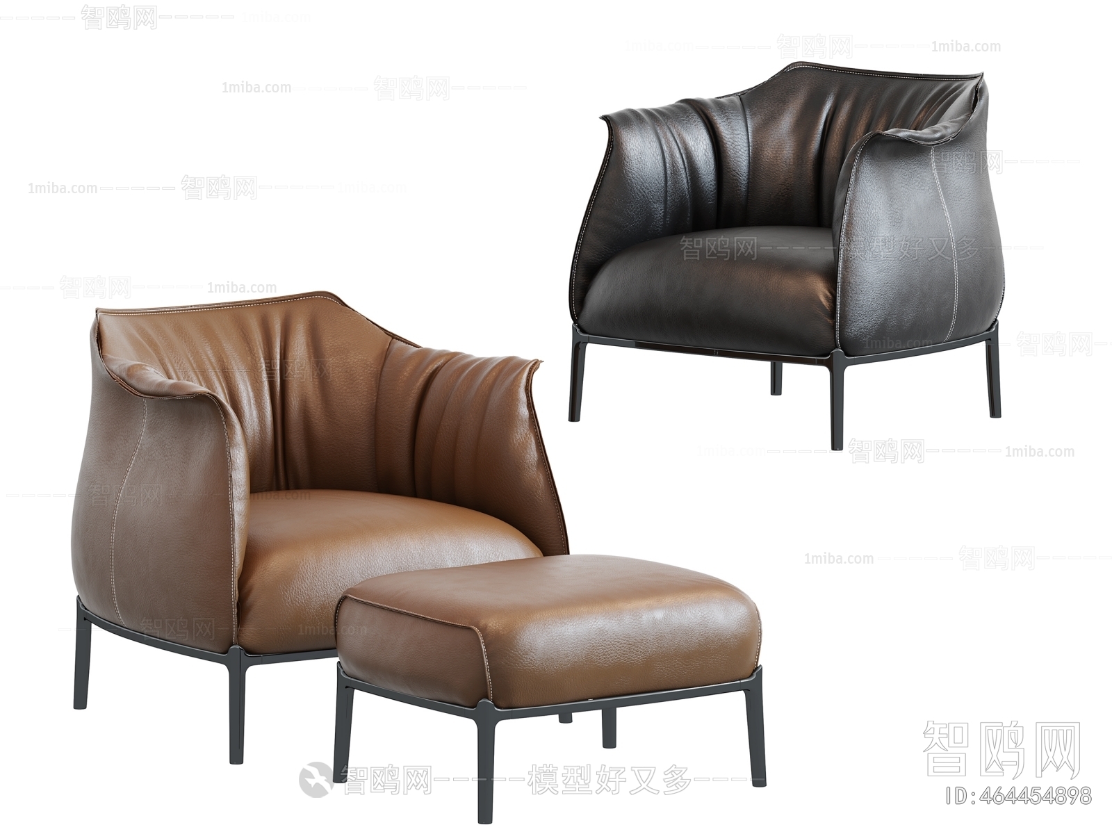 现代皮革单人沙发3D模型下载