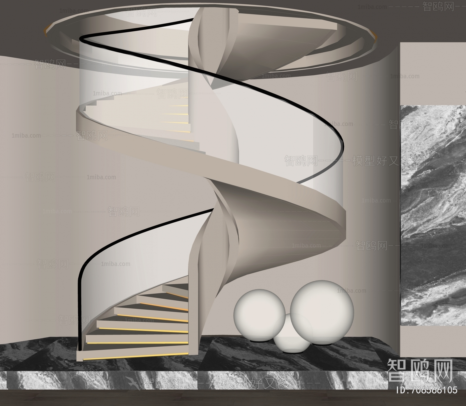 现代旋转楼梯3D模型下载