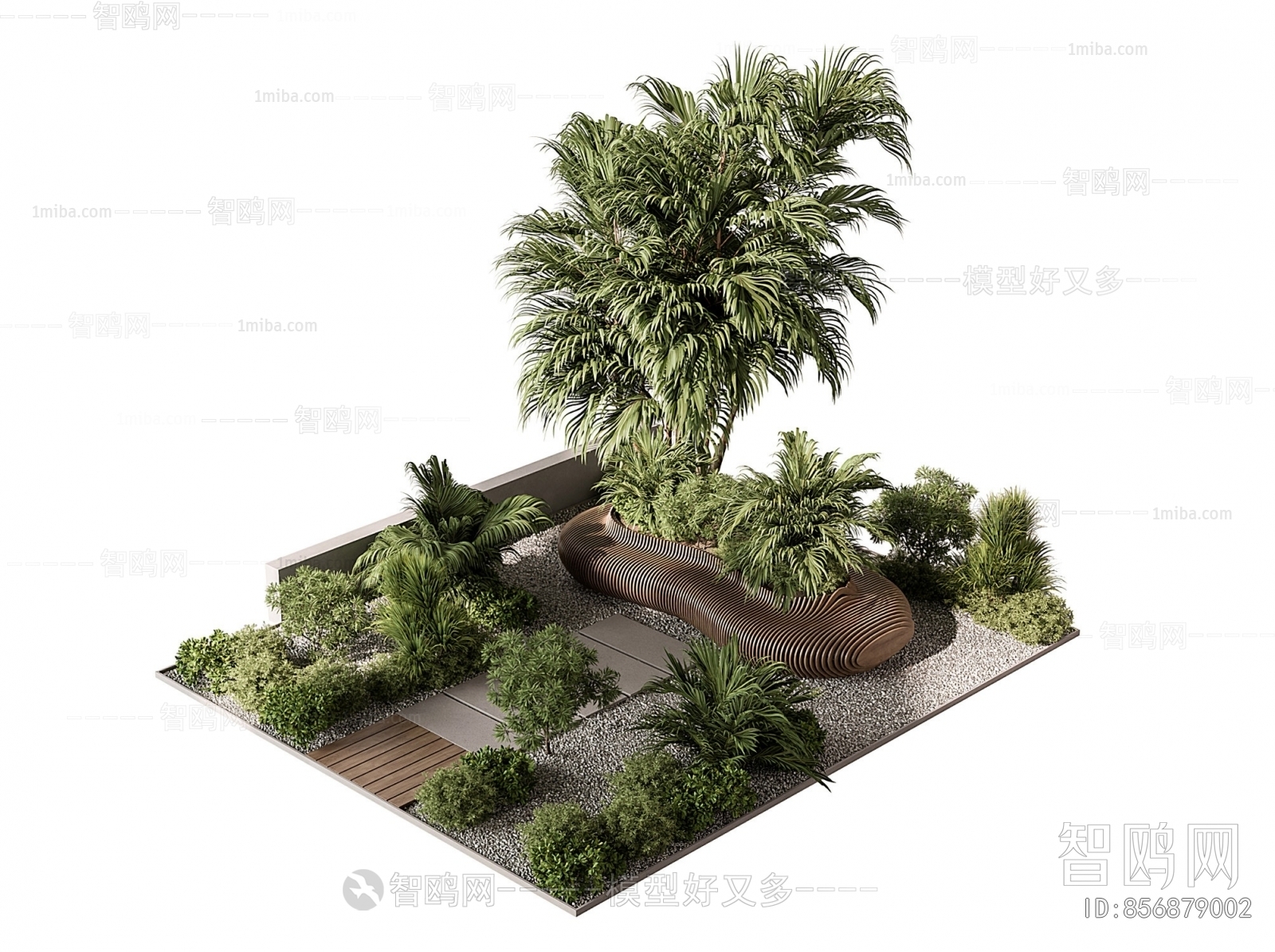 现代露台绿植园艺景观3D模型下载
