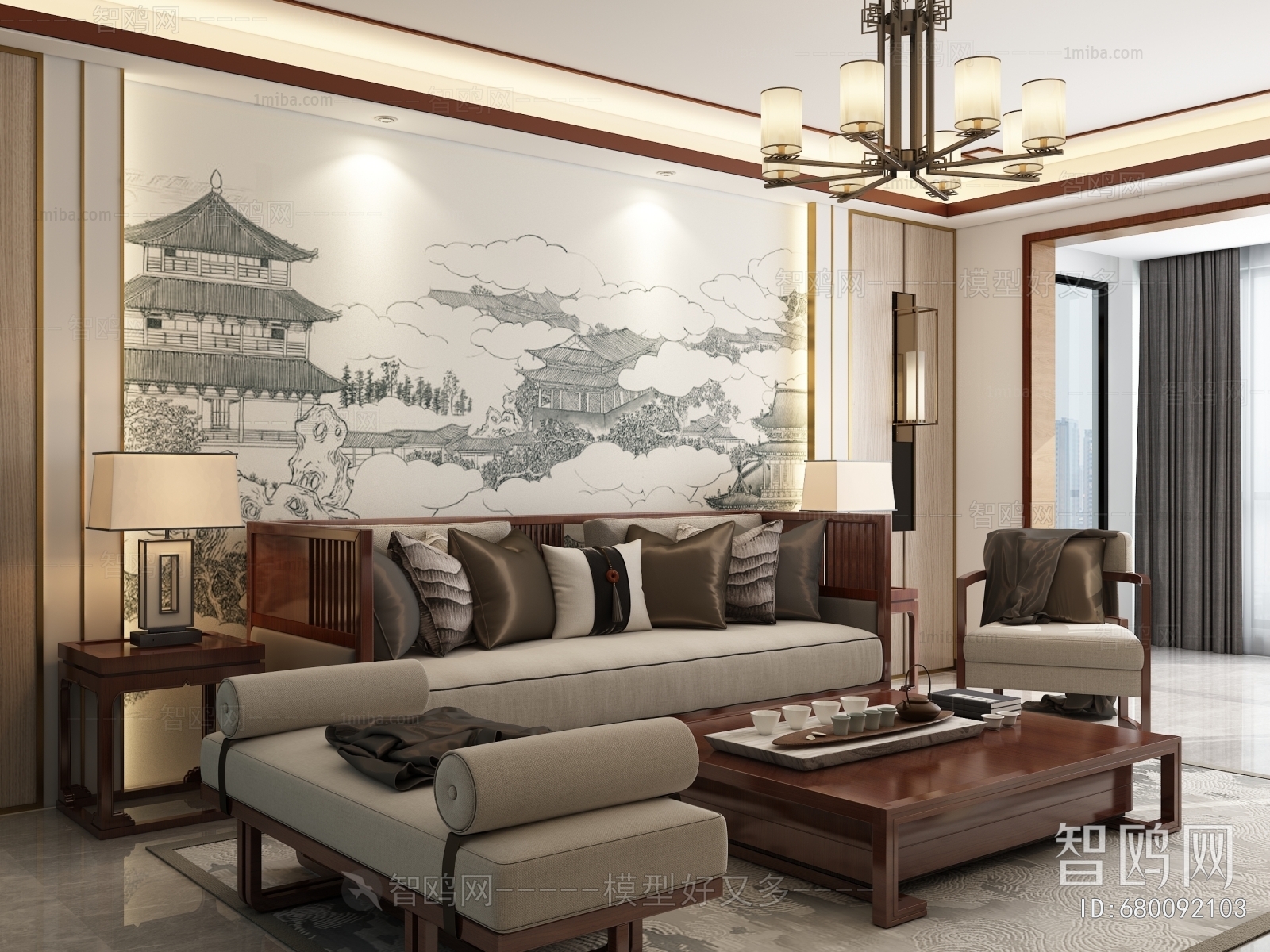 New Chinese Style A Living Room