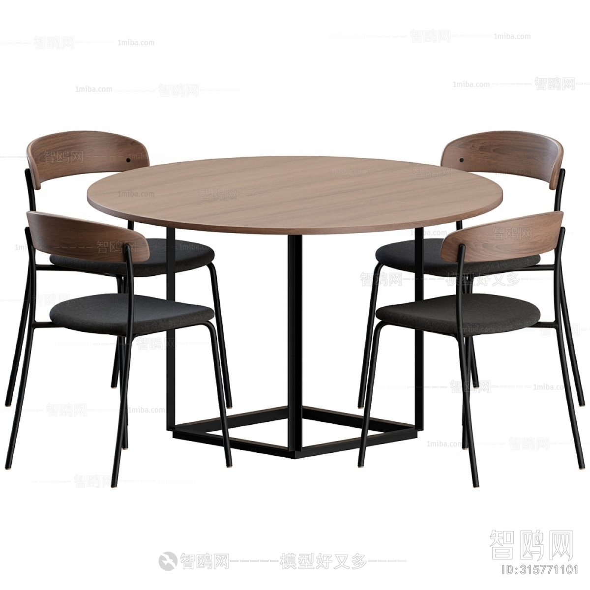 工业风圆形餐桌椅