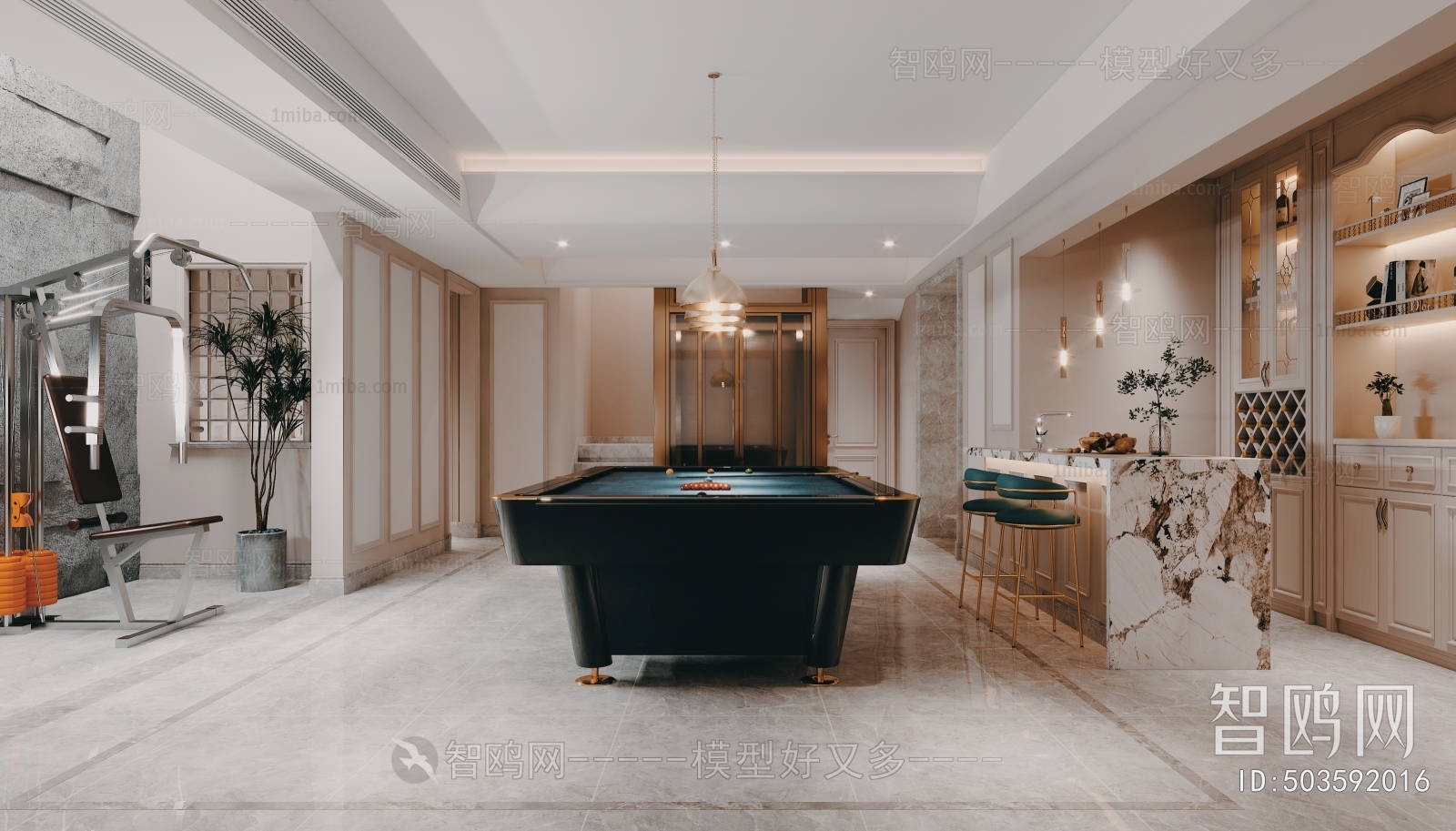 Simple European Style Billiards Room