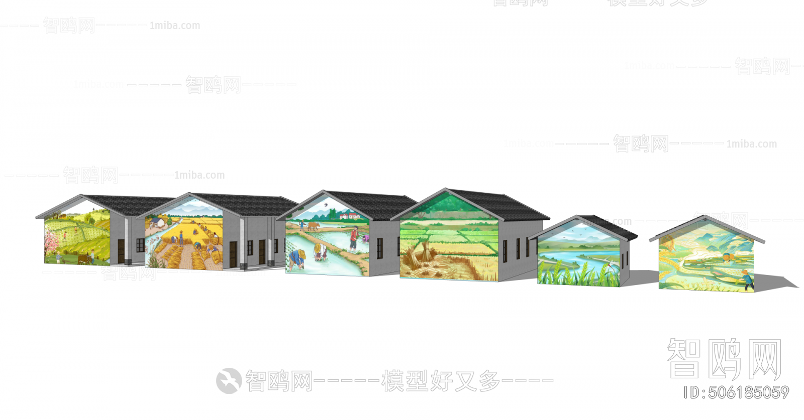 中式乡村民房墙画