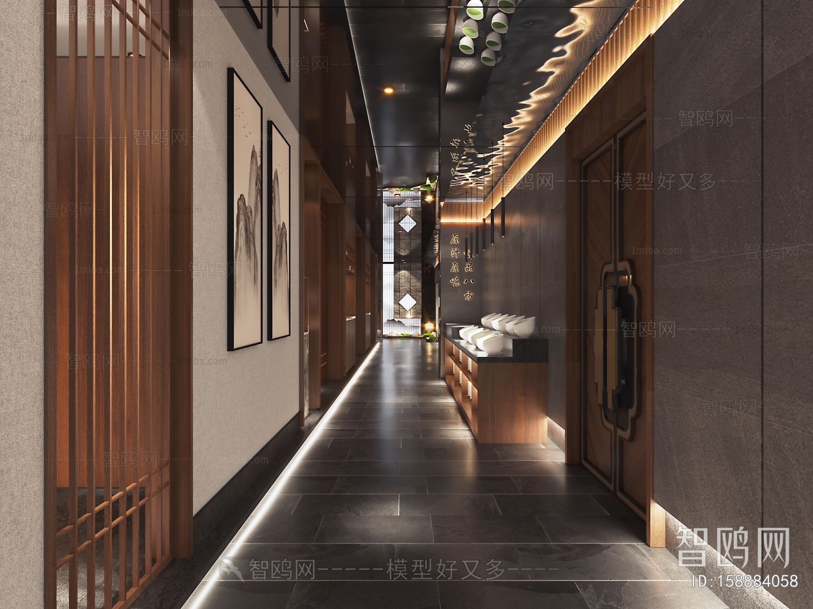 多场景-新中式火锅店走廊+卫生间+茶室