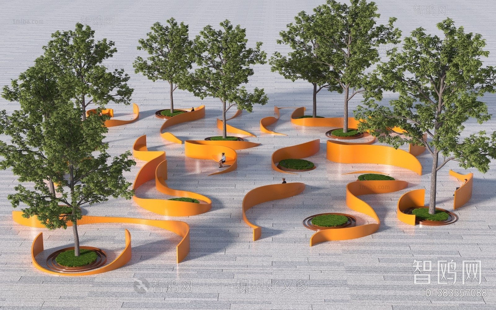 现代曲线流动广场景观 异形景墙座凳