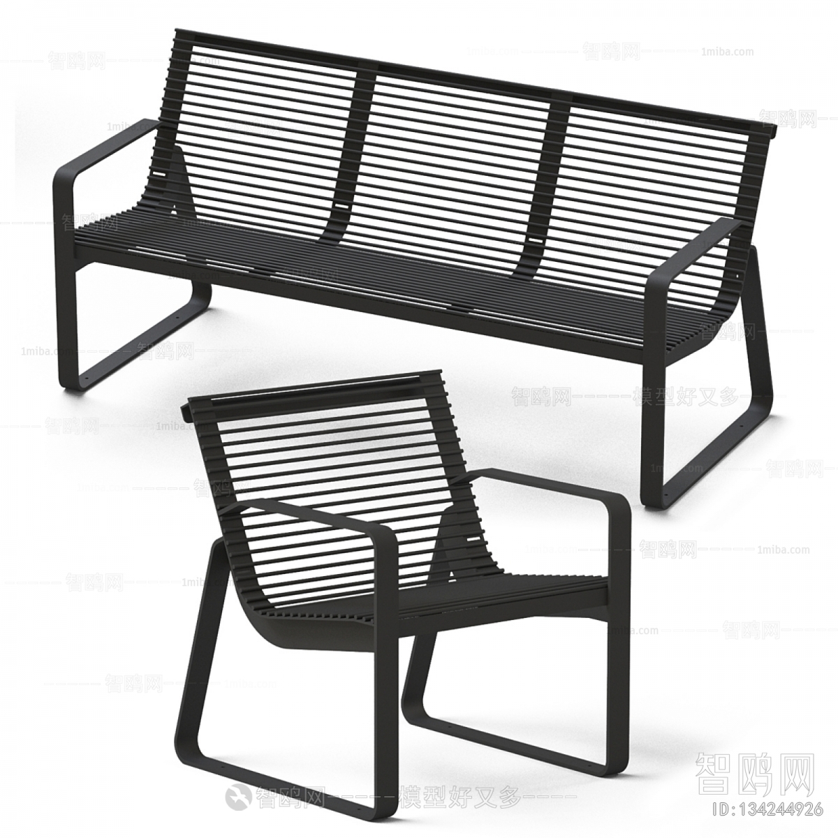现代金属长凳和椅子