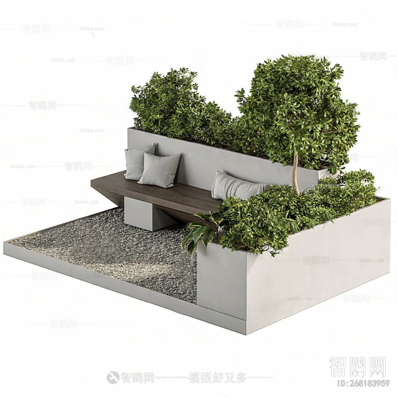 现代户外花坛座椅3D模型下载