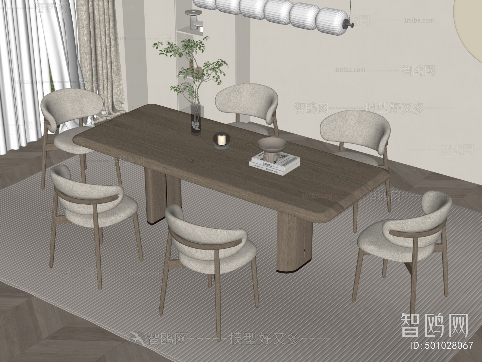侘寂风餐桌椅组合3D模型下载