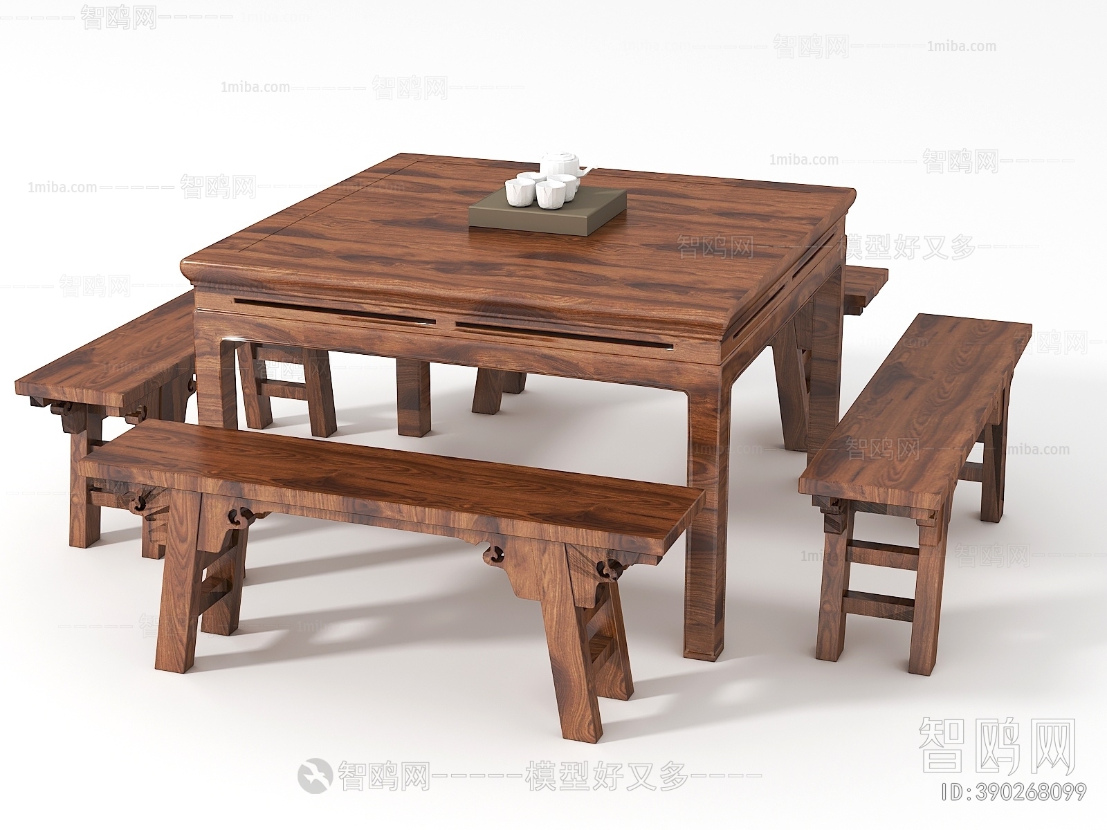新中式方形餐桌椅组合