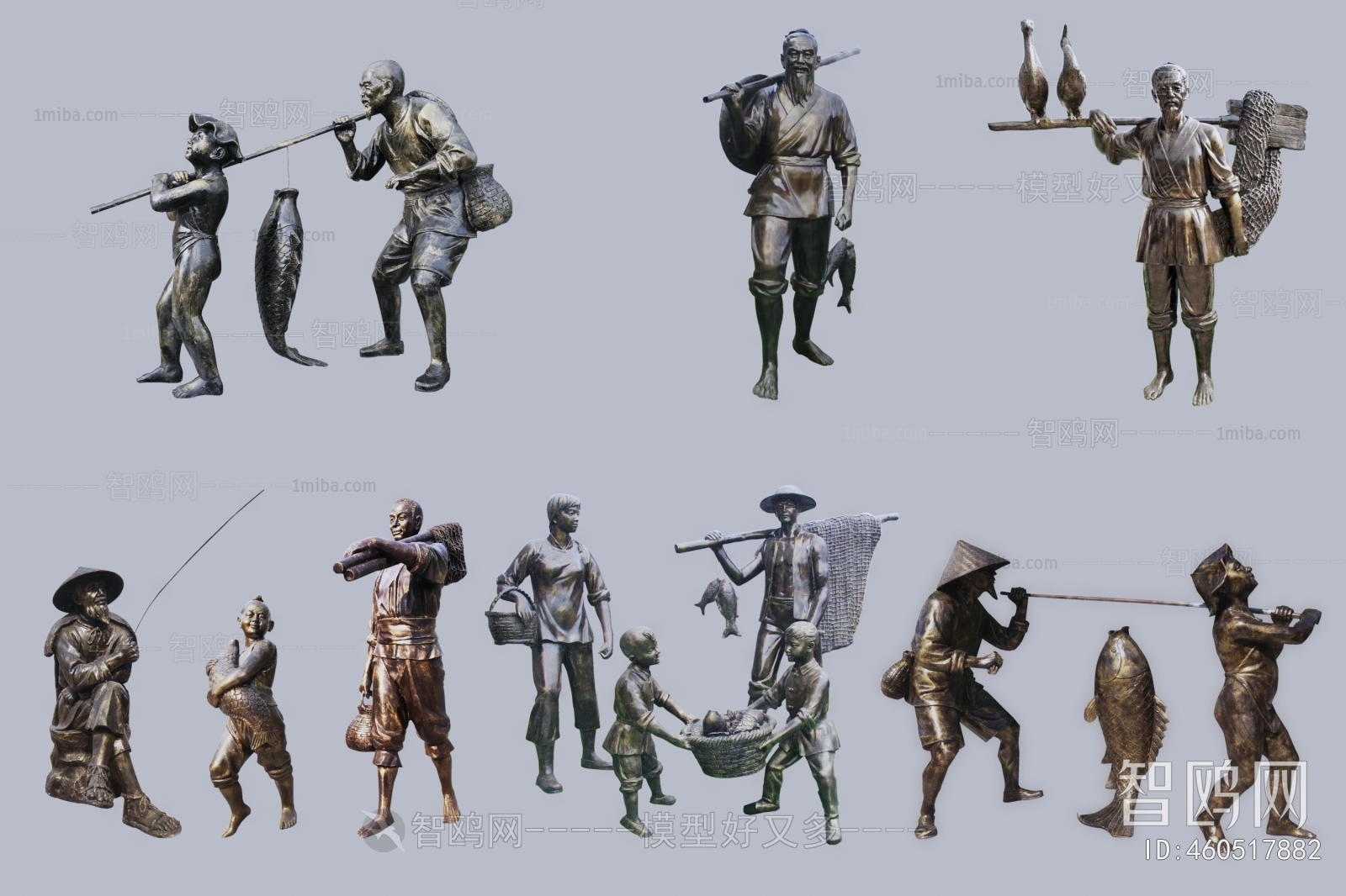 中式渔民雕像