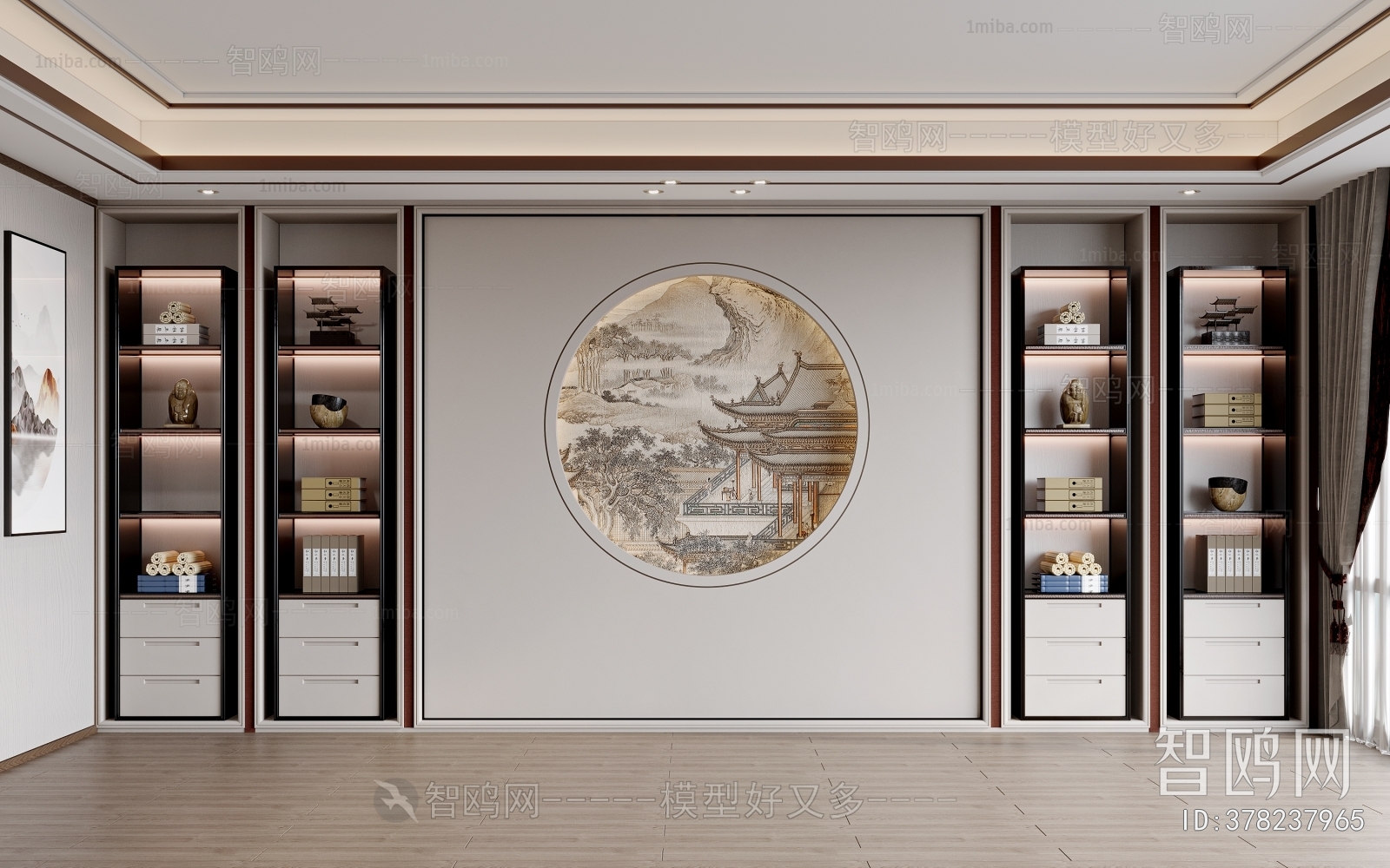 新中式背景墙装饰柜