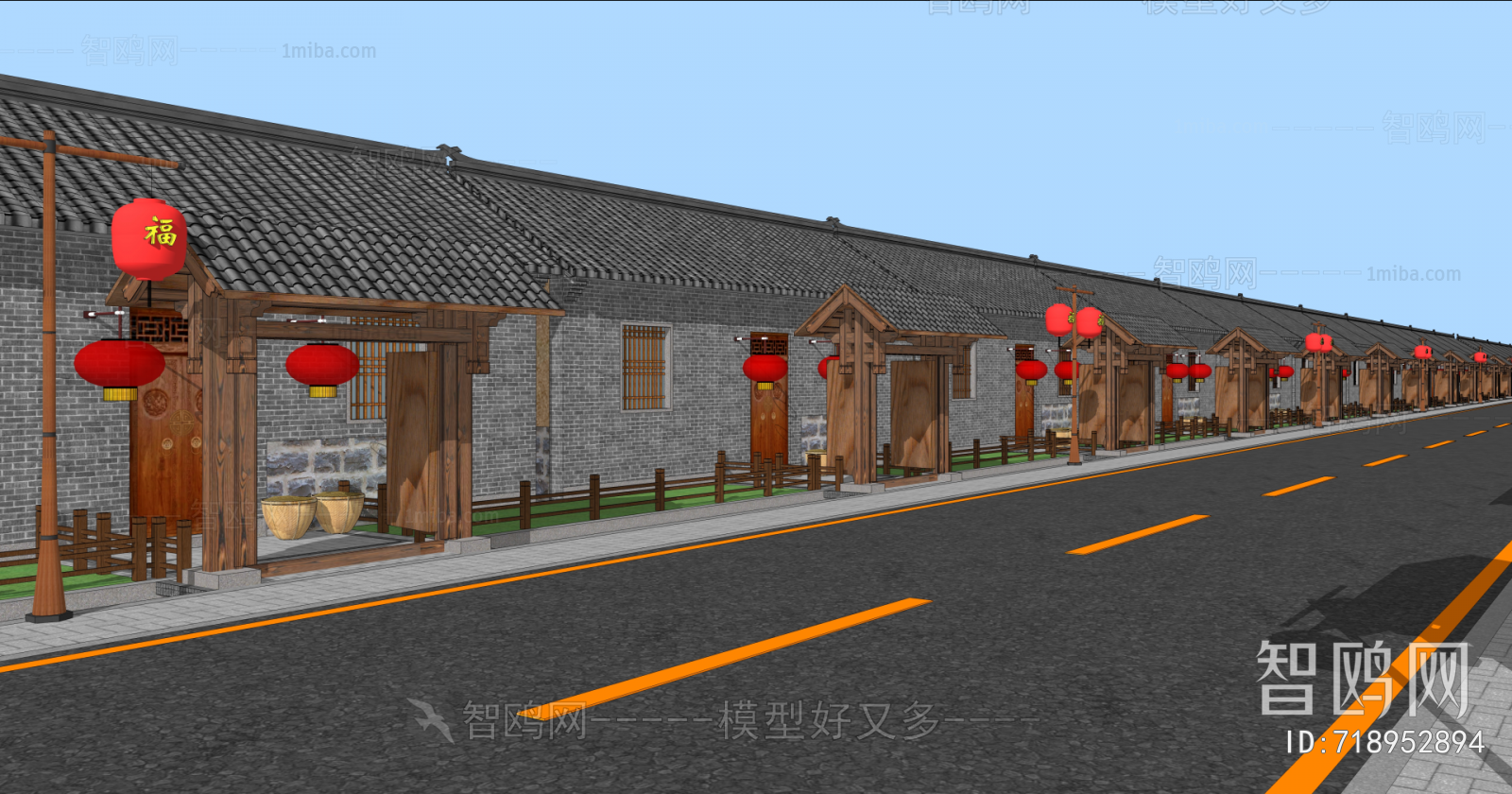 中式乡村建筑街道