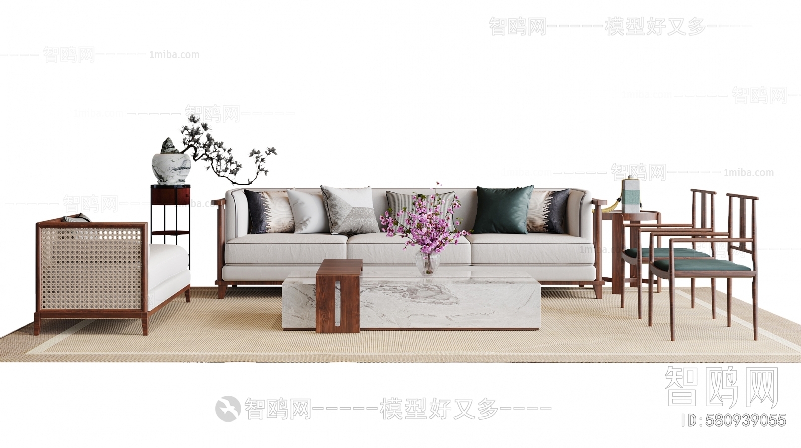 新中式沙发茶几组合