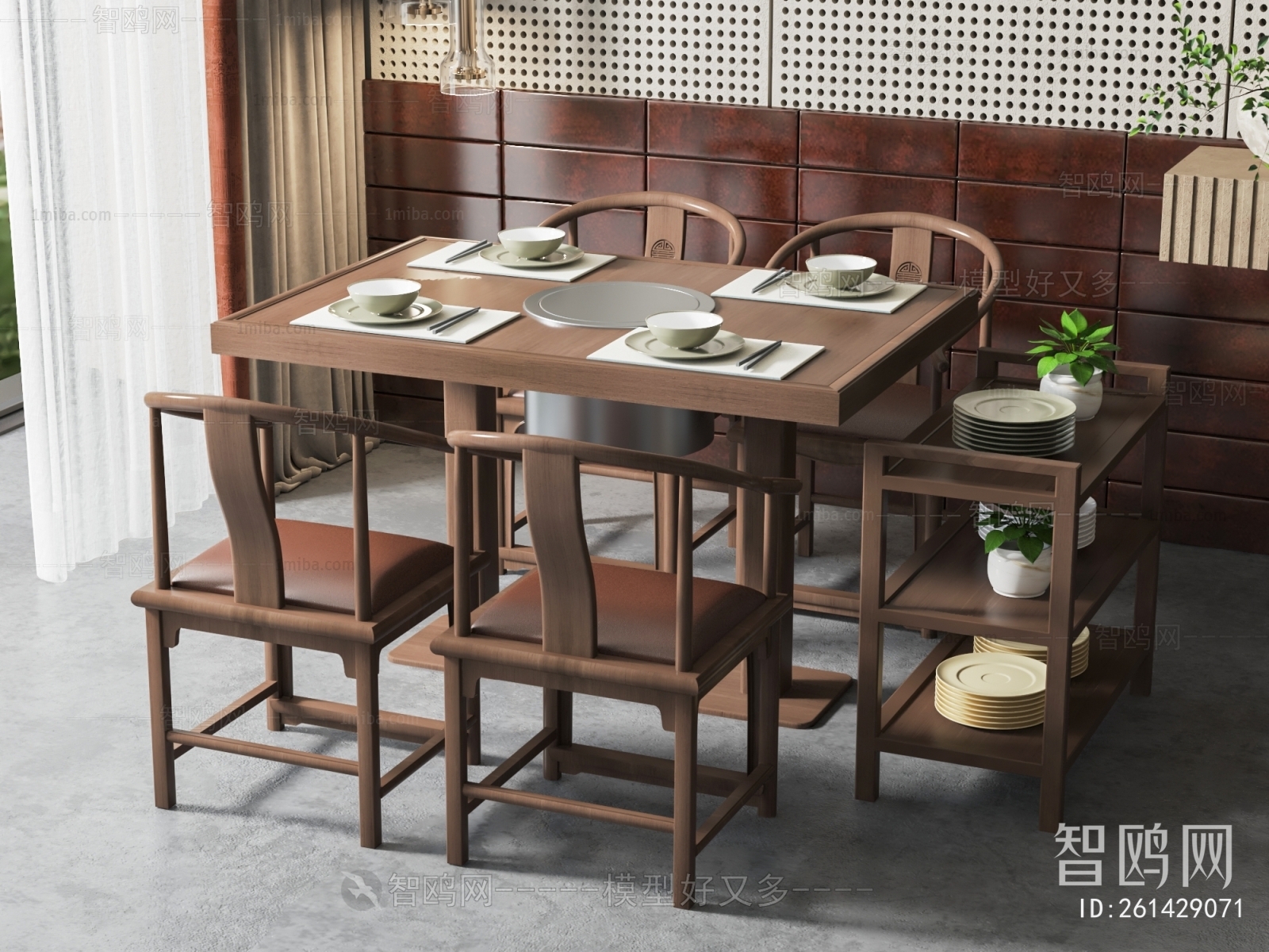 新中式火锅餐桌椅组合