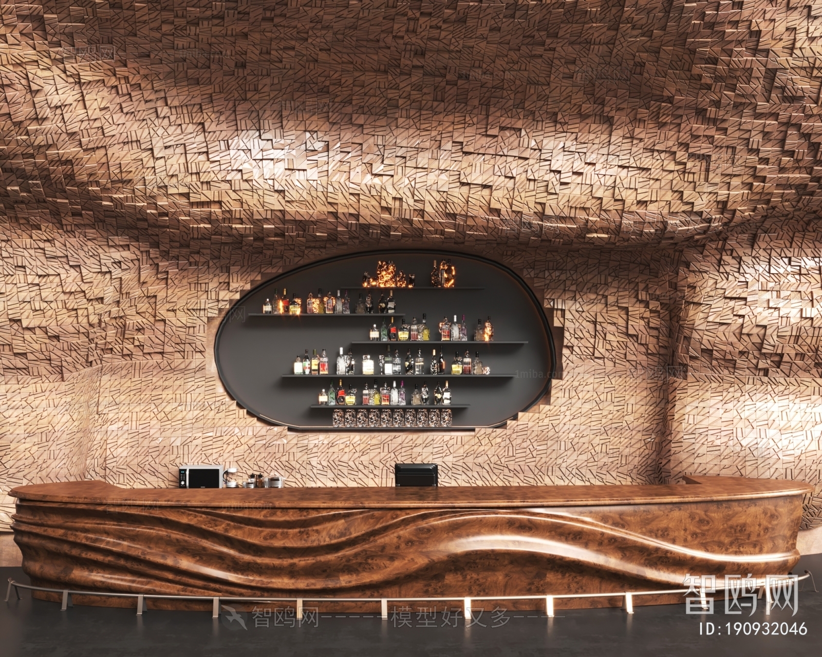 现代酒吧 吧台异形背景墙3D模型下载