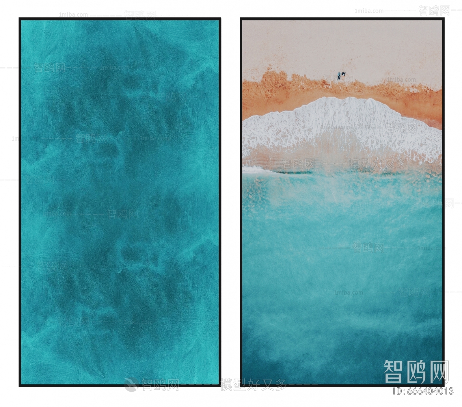 现代蓝色海洋沙滩抽象画