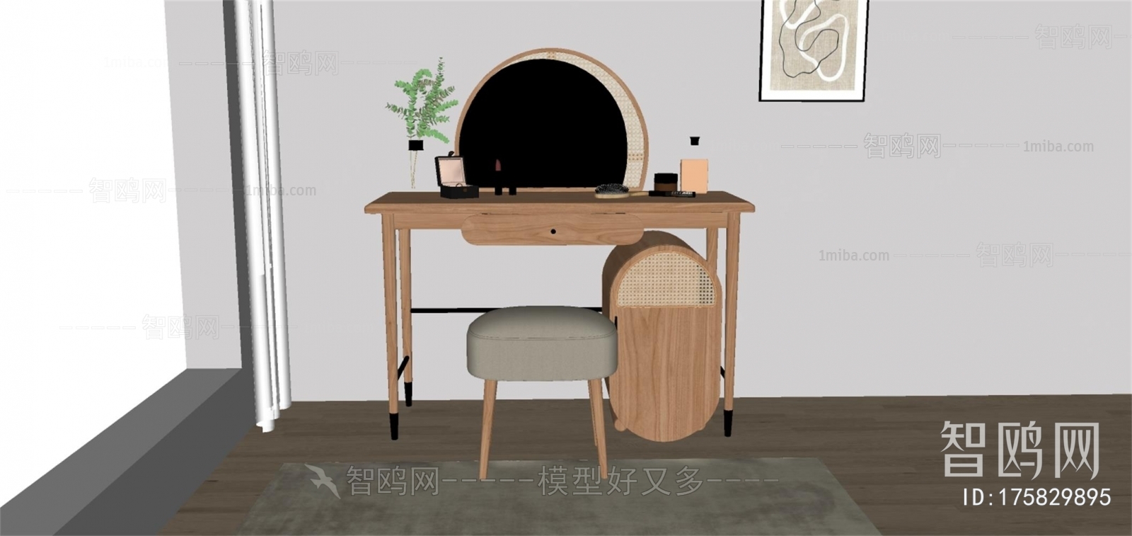 日式原木梳妆台凳子